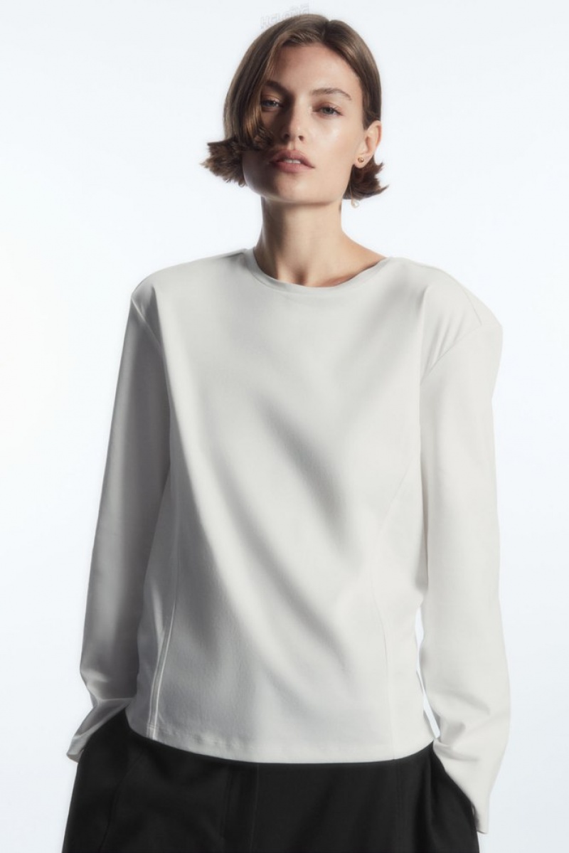 White COS Waisted Long-Sleeved Top Tops | 793648-NWD