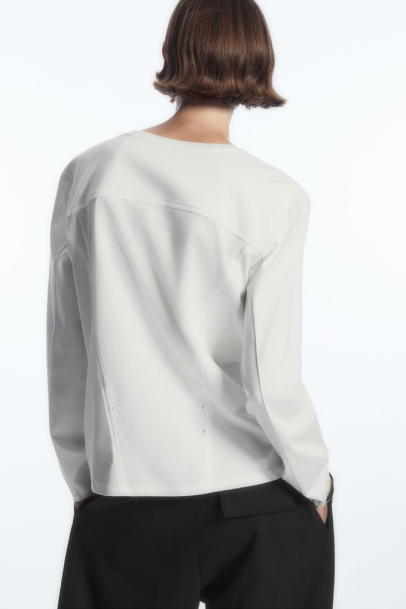 White COS Waisted Long-Sleeved Top Tops | 793648-NWD