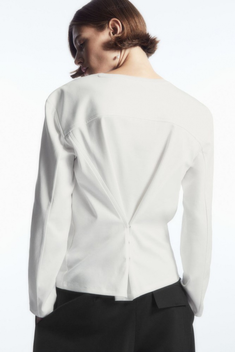 White COS Waisted Long-Sleeved Top Tops | 793648-NWD