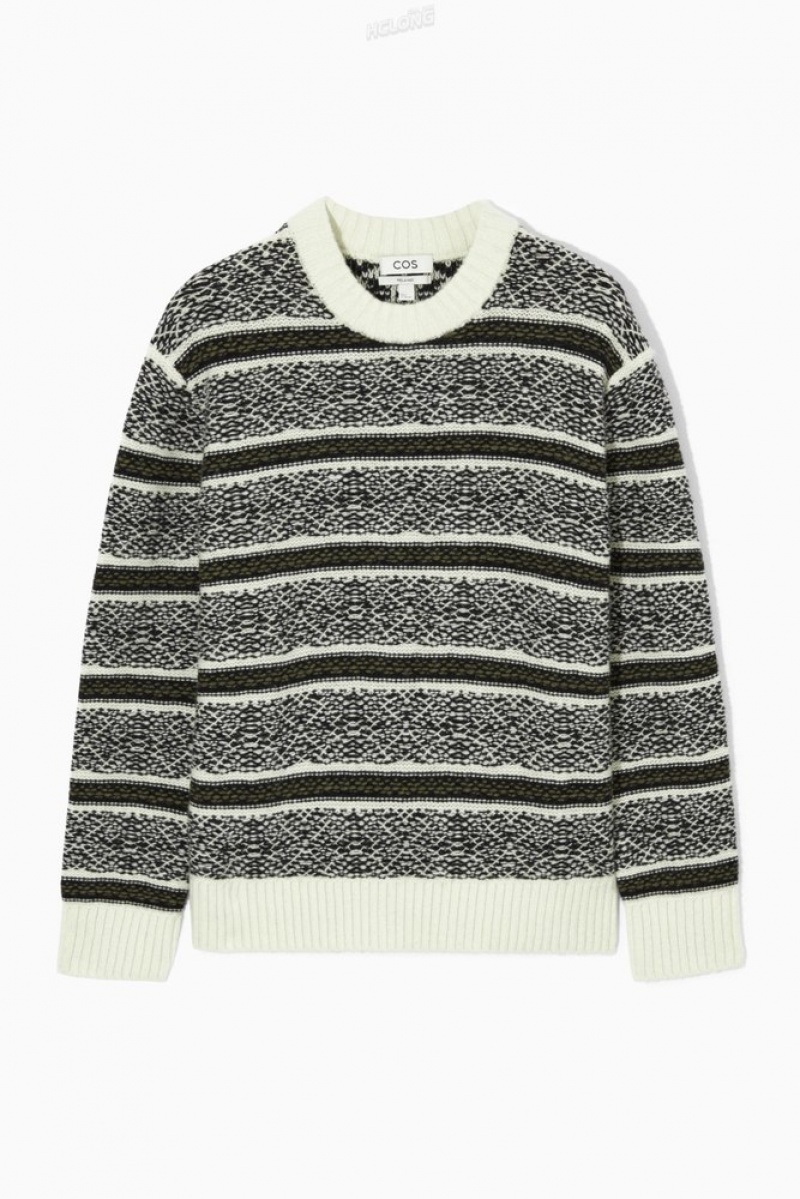 White / Black COS Fair Isle Wool Jumper Knitwear | 735208-UGO