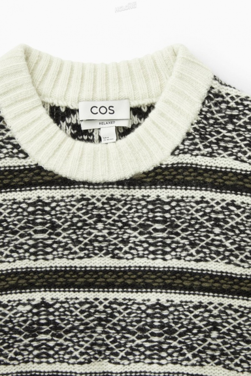 White / Black COS Fair Isle Wool Jumper Knitwear | 735208-UGO