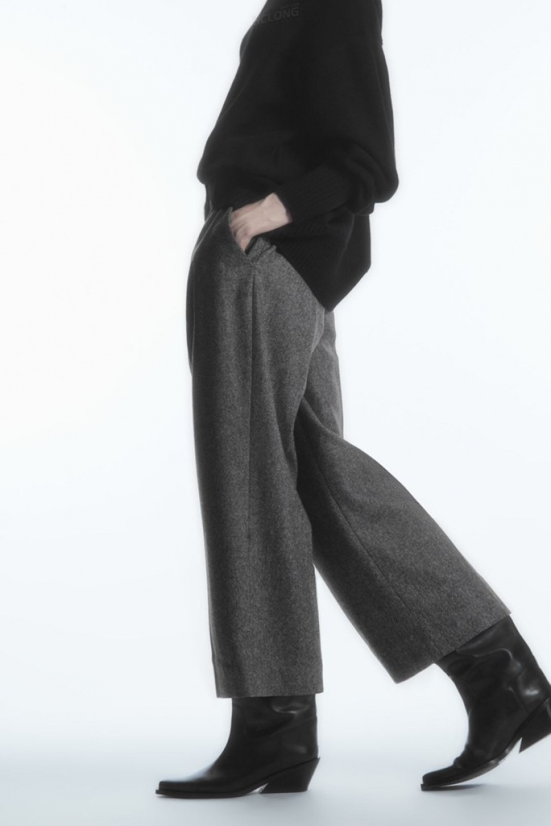 White / Black COS Tailored Wool-Flannel Culottes Trousers | 526187-NJP