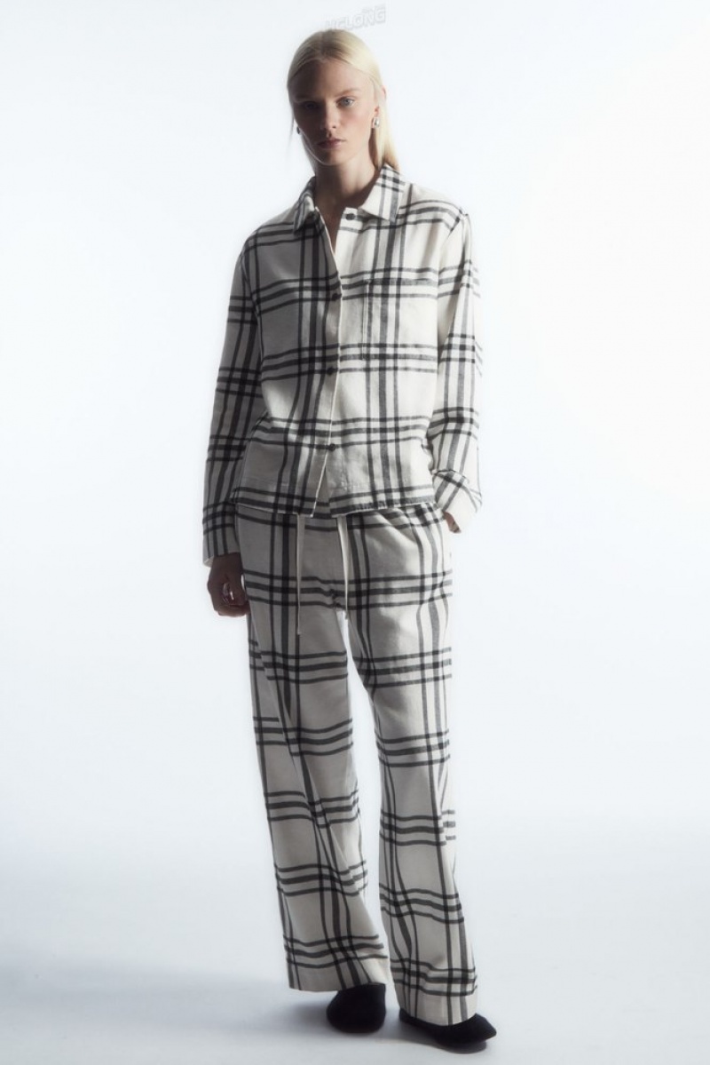 White / Black / Checked COS Checked Flannel Pajama Set Loungewear | 062518-BKA