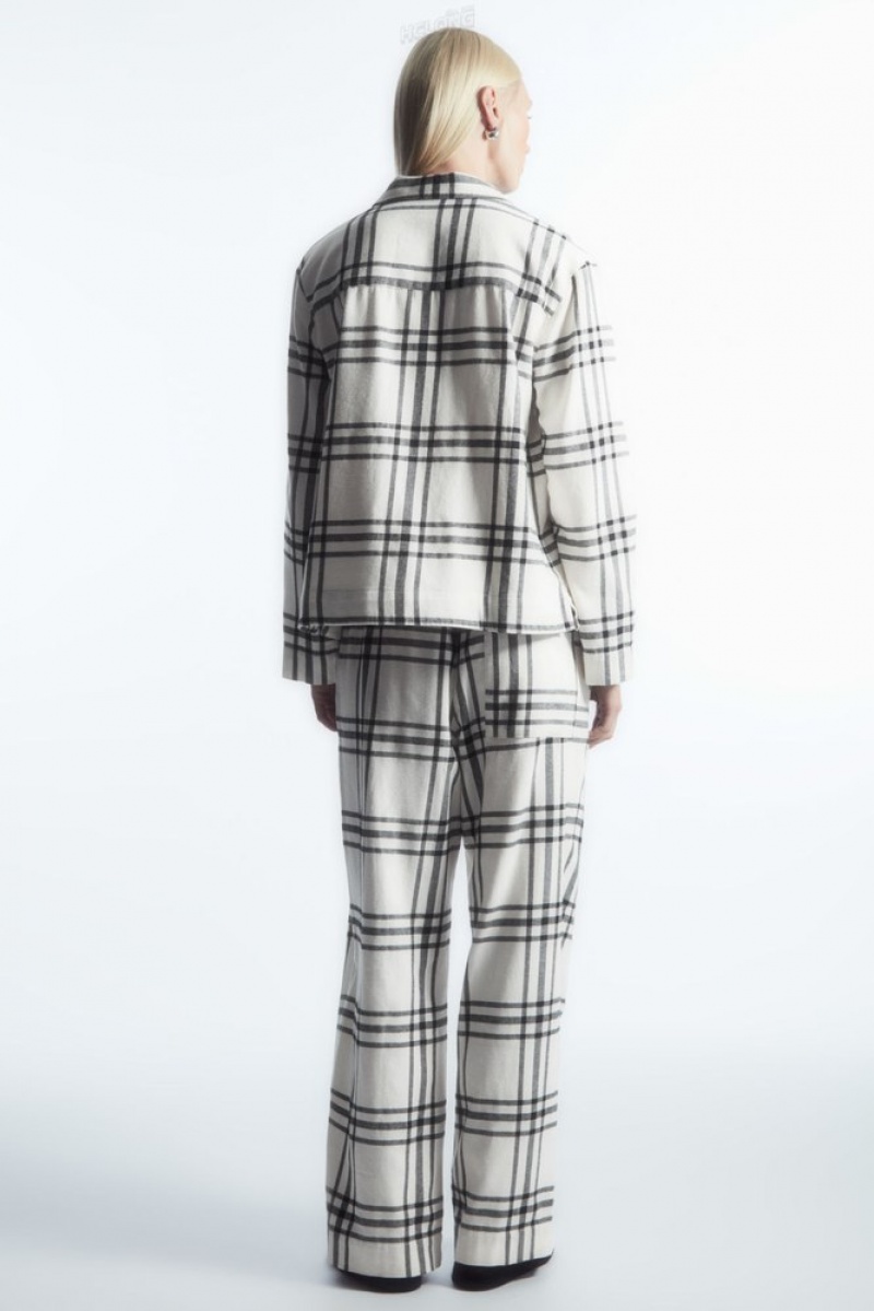 White / Black / Checked COS Checked Flannel Pajama Set Loungewear | 062518-BKA