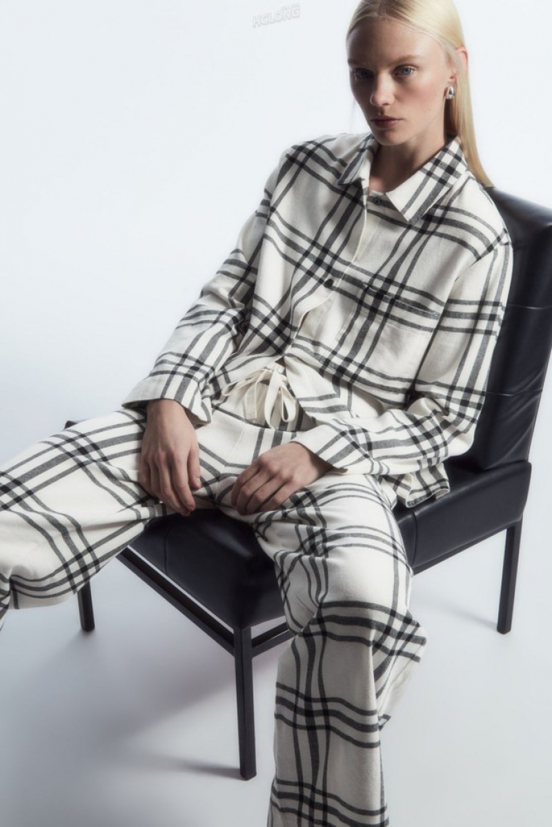 White / Black / Checked COS Checked Flannel Pajama Set Loungewear | 062518-BKA