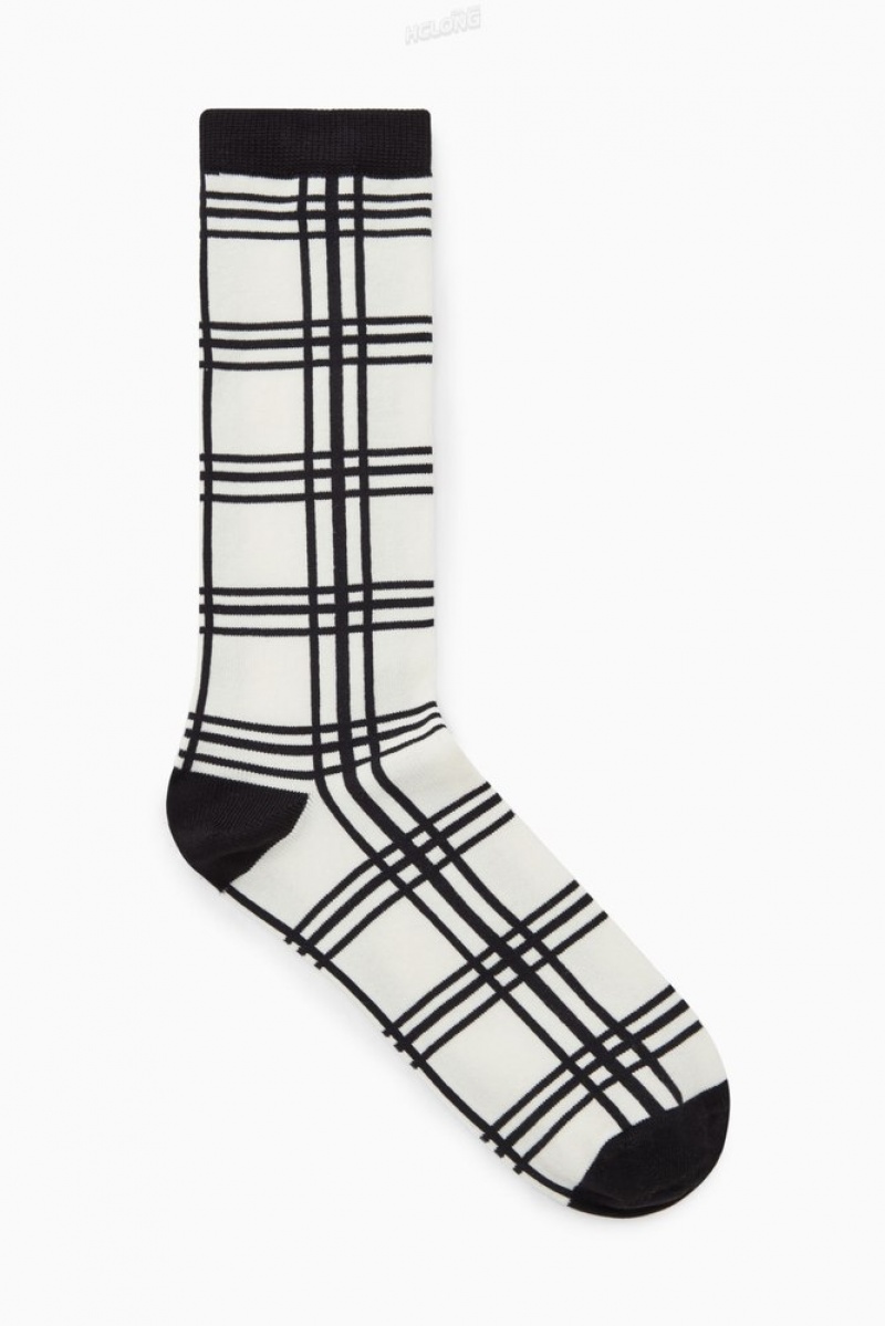 White / Black / Checked COS Checked Socks Socks | 654078-HBK