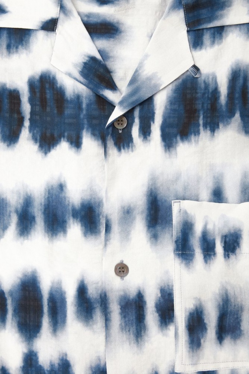 White / Blue / Printed COS Camp-Collar Seersucker Shirt Shirts | 305648-YPT