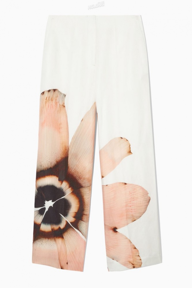 White / Floral COS Floral-Print Wide-Leg Pants Pants | 206178-LEK