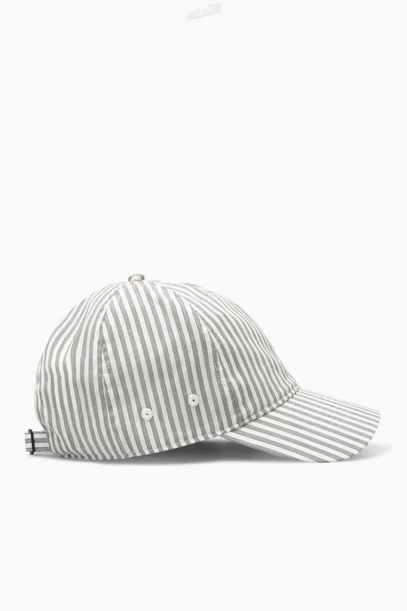 White / Striped COS Striped Baseball Cap Hats | 608593-HPX