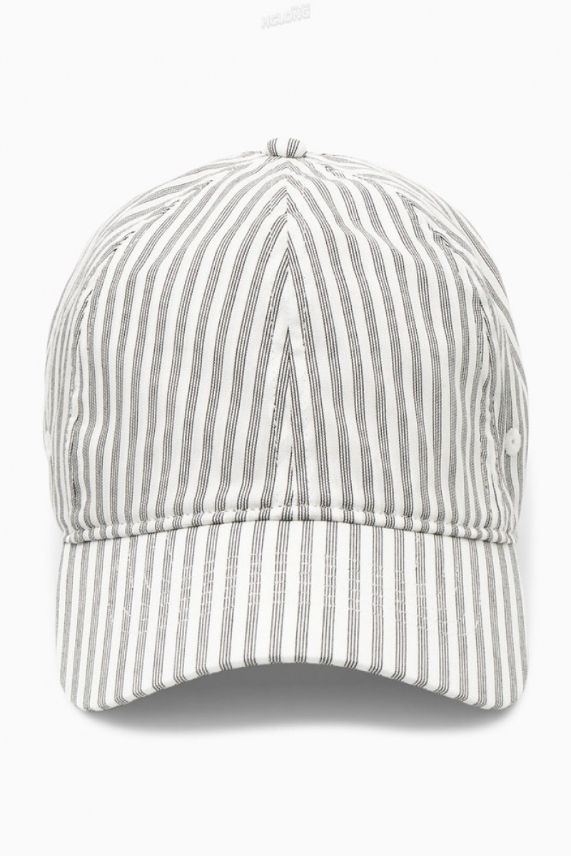 White / Striped COS Striped Baseball Cap Hats | 608593-HPX