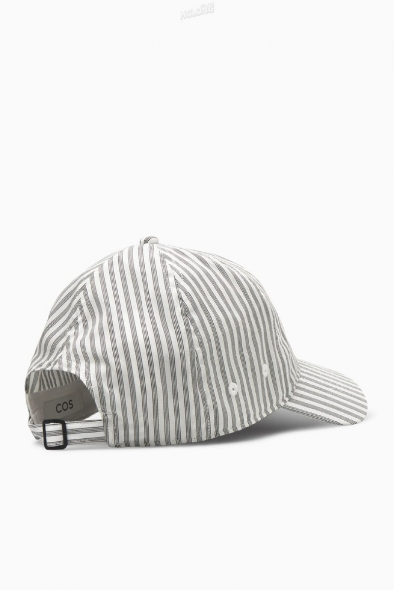 White / Striped COS Striped Baseball Cap Hats | 608593-HPX