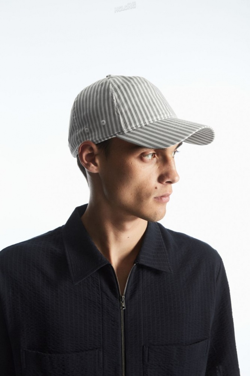 White / Striped COS Striped Baseball Cap Hats | 608593-HPX