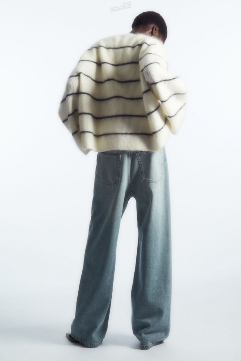 White / Striped COS Textured Mohair-Blend Sweater Sweaters & Cardigans | 016483-ZWC