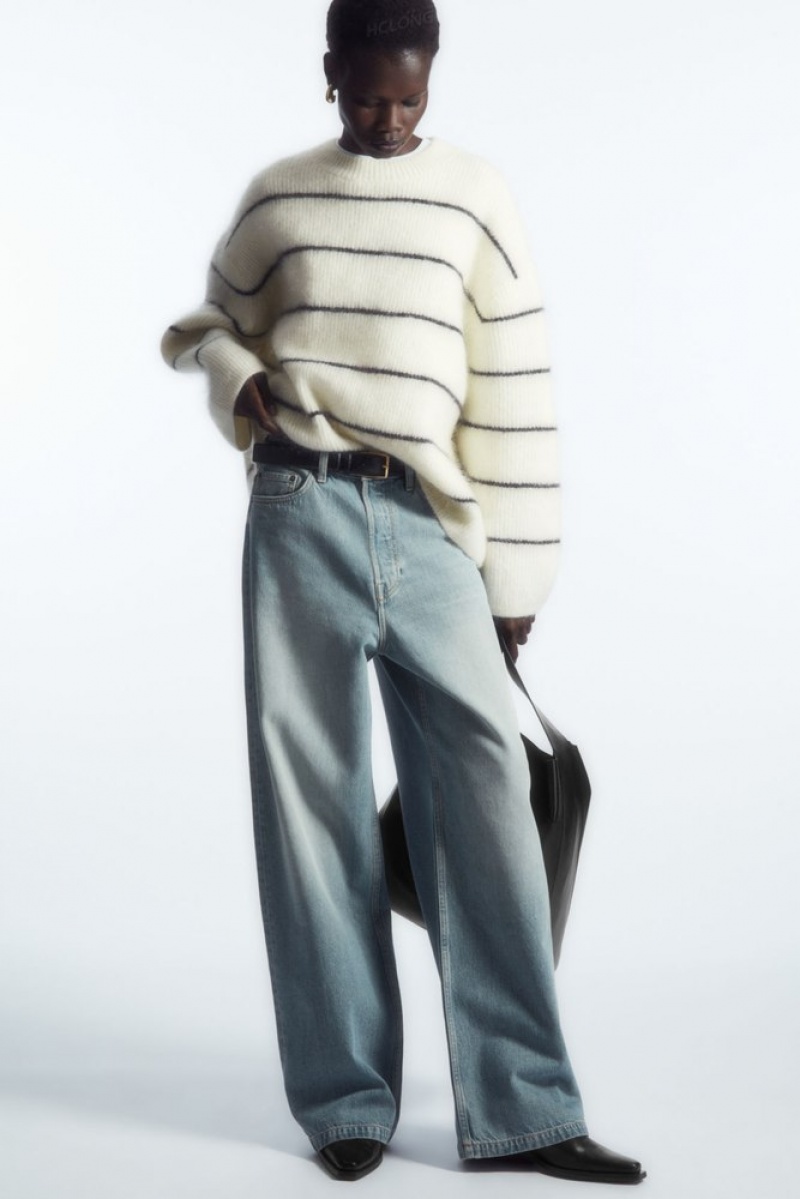 White / Striped COS Textured Mohair-Blend Sweater Sweaters & Cardigans | 016483-ZWC