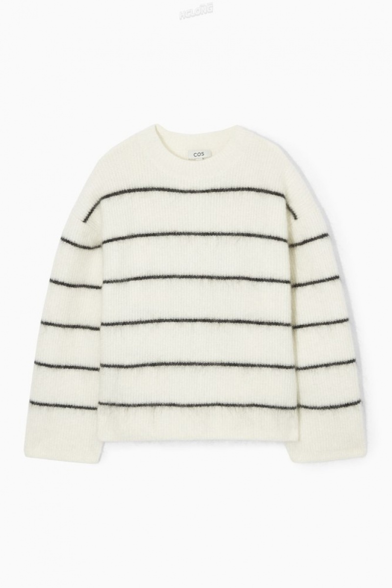 White / Striped COS Textured Mohair-Blend Sweater Sweaters & Cardigans | 016483-ZWC