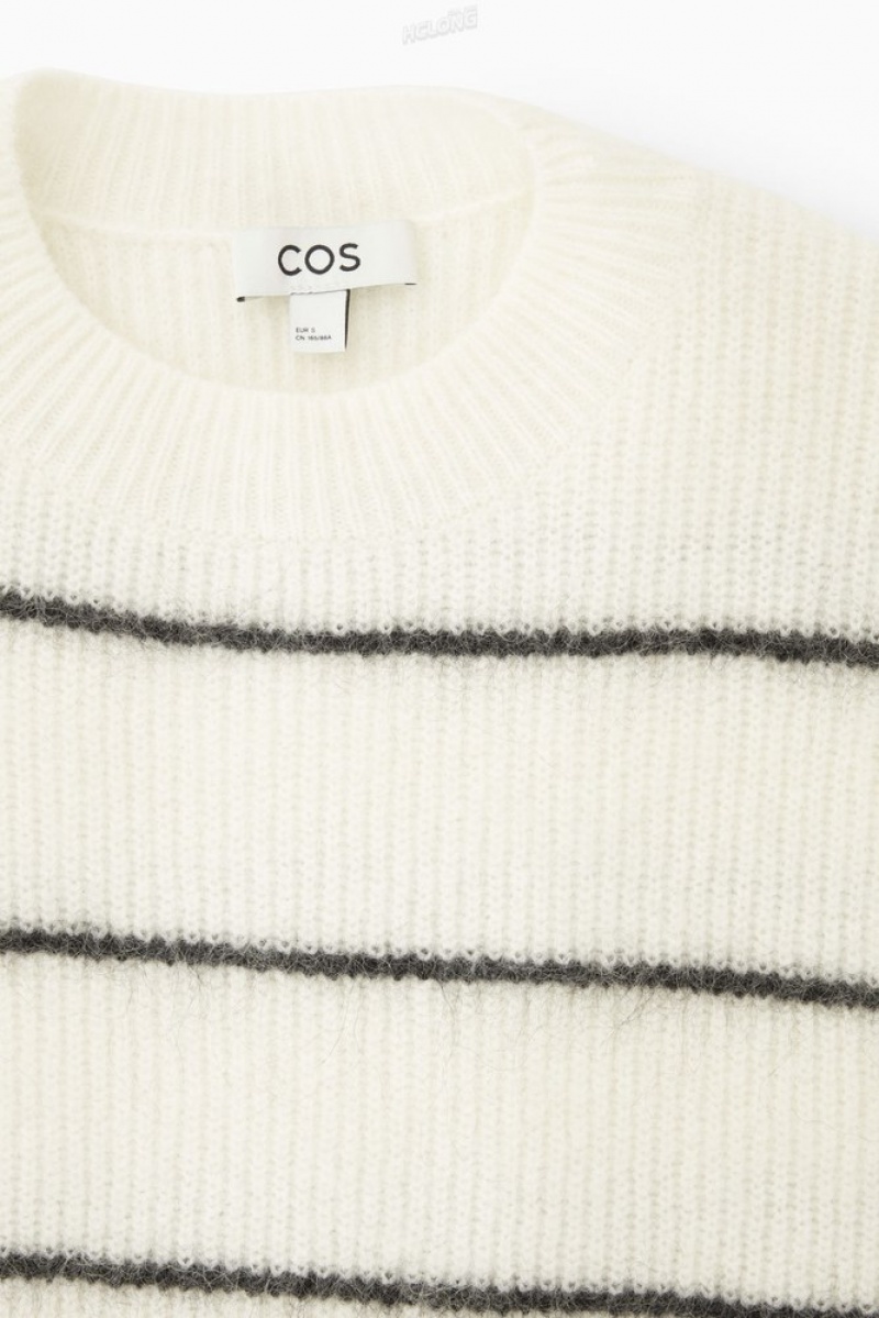 White / Striped COS Textured Mohair-Blend Sweater Sweaters & Cardigans | 016483-ZWC