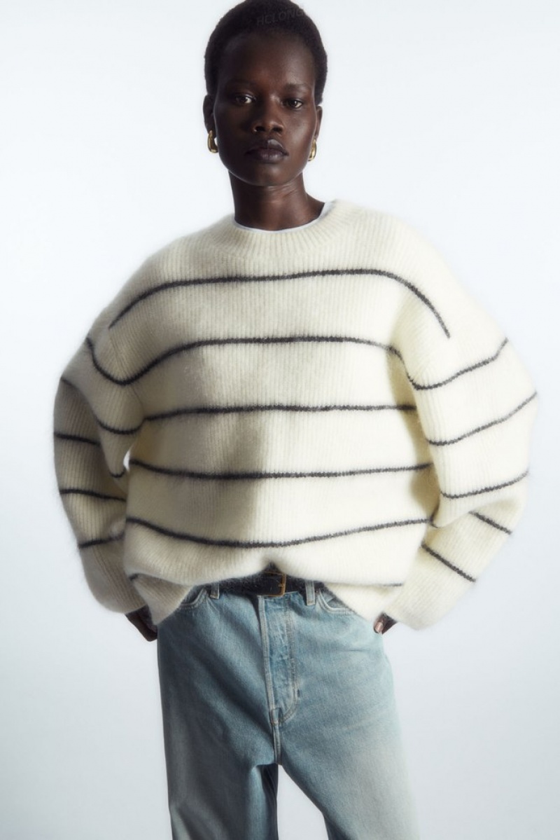 White / Striped COS Textured Mohair-Blend Sweater Sweaters & Cardigans | 016483-ZWC